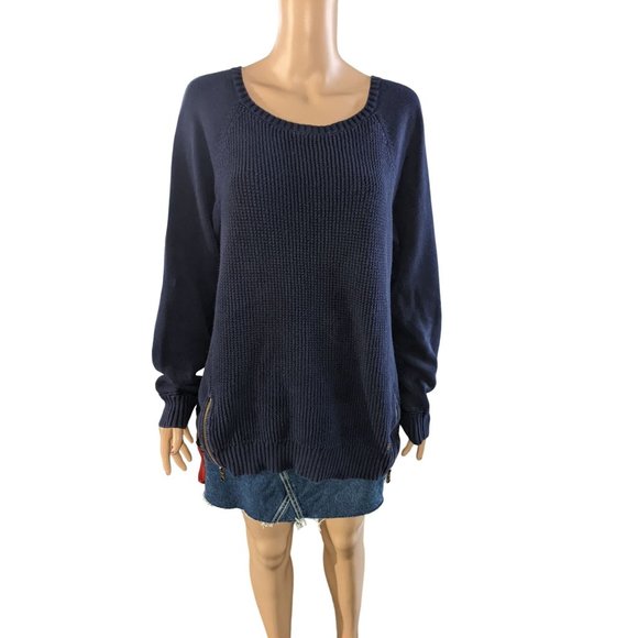 LRL LAUREN JEANS Co Blue Sweater with gold hardware zips size 1X - Picture 1 of 11